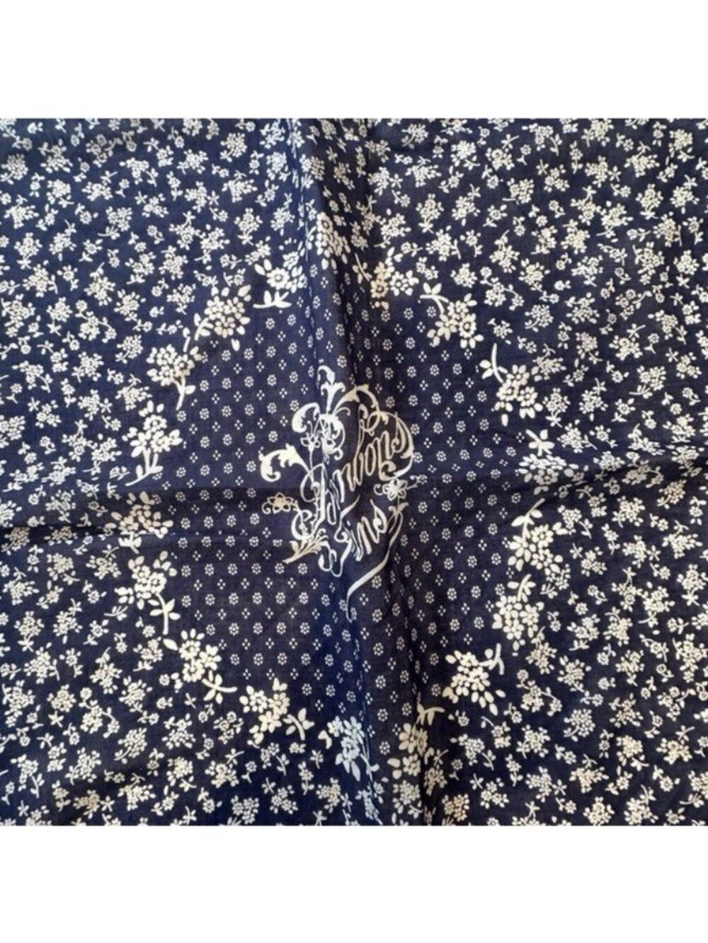 Daniel Hechter Paris Scarf Blue Floral Print Bonbon Fins 26" Square Cotton - Picture 2 of 6